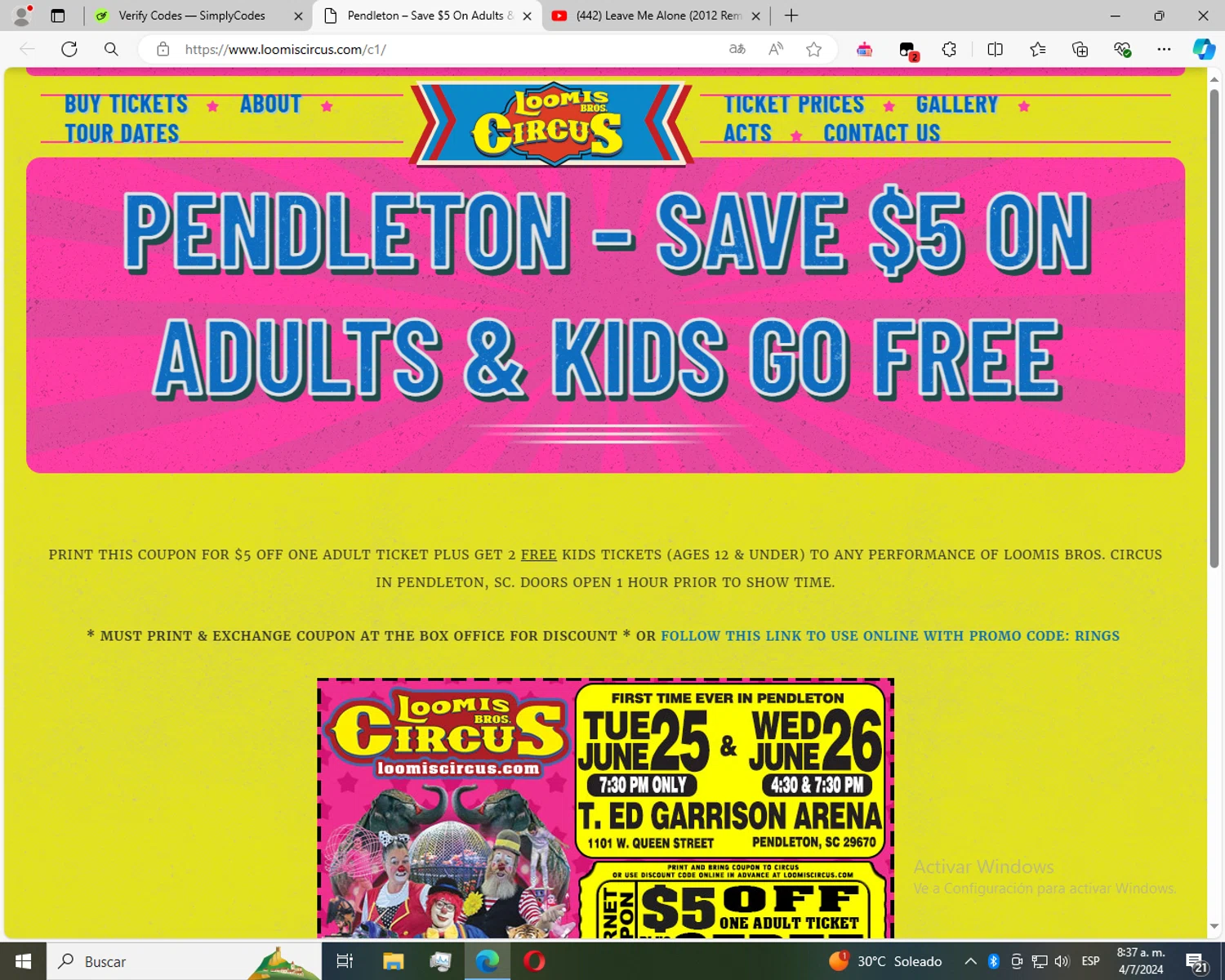 Loomis Bros. Circus checkout page showing Loomis Bros. Circus promo code box | Screenshot taken by SimplyCodes community member on Jul 4, 2024