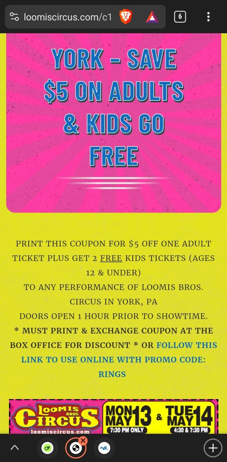 Loomis Bros. Circus checkout page showing Loomis Bros. Circus promo code box | Screenshot taken by SimplyCodes community member on Jun 5, 2024