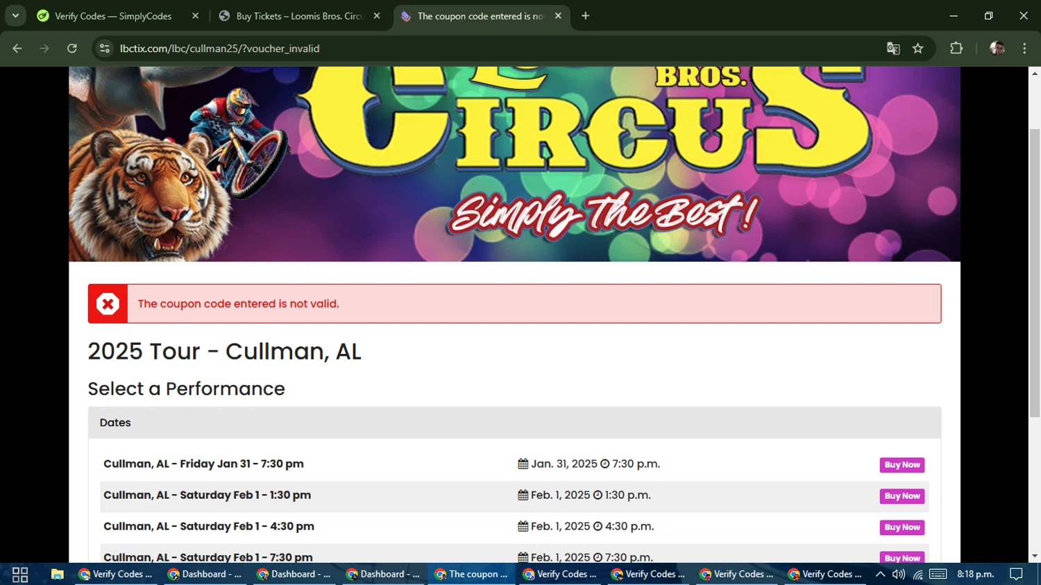 Loomis Bros. Circus promo code screenshot showing code RINGS applied at Loomis Bros. Circus checkout page. Uploaded by SimplyCodes community member DiscountSeeker682 on Jan 25, 2025