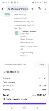 LINENS10 coupon verification screenshot
