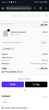 SAVE15 coupon verification screenshot