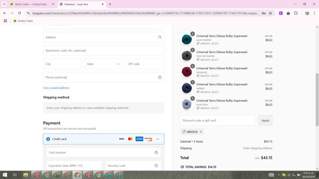 Loop checkout page showing Loop discount code box | Screenshot taken by SimplyCodes community member on Oct 30, 2024