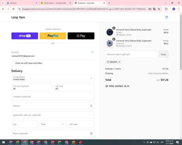 Loop checkout page showing Loop discount code box | Screenshot taken by SimplyCodes community member on Nov 2, 2024