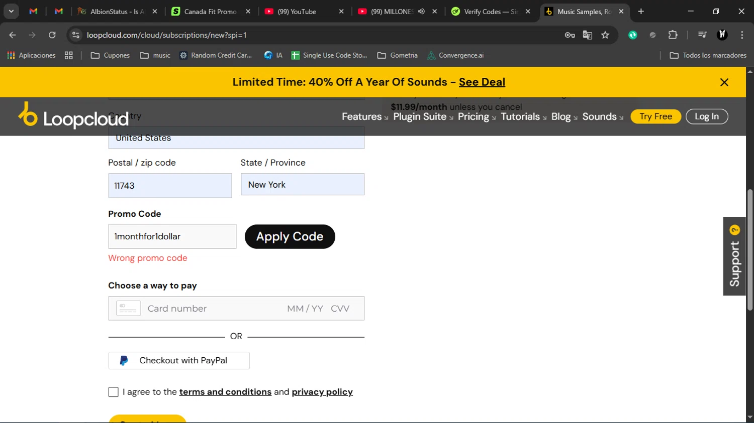 Loopcloud promo code screenshot showing code 1monthfor1dollar applied at Loopcloud checkout page. Uploaded by SimplyCodes community member Charlote on Nov 25, 2025