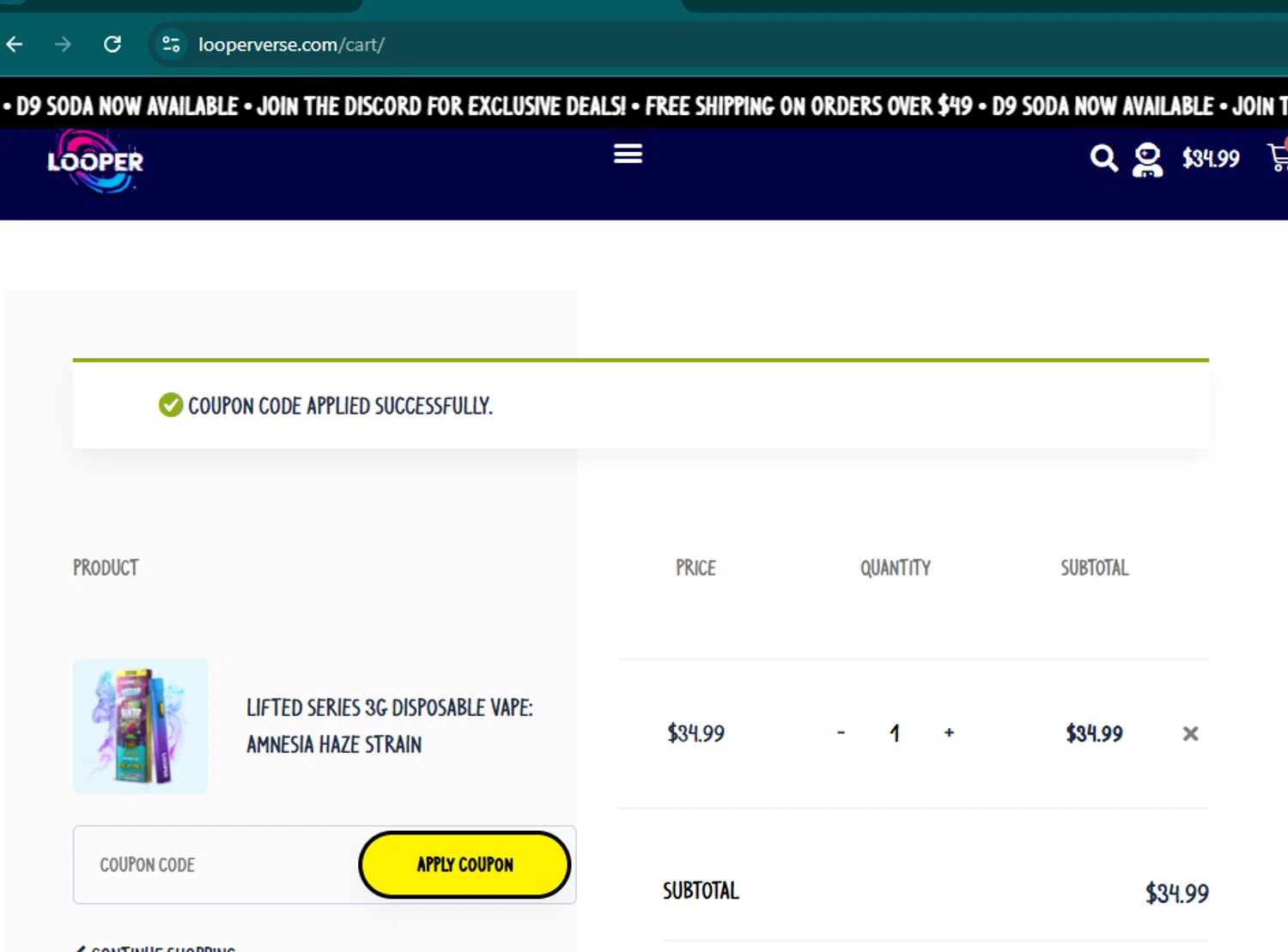 LooperVerse coupon code screenshot showing code SITHKITTEN20 applied at LooperVerse checkout page. Uploaded by SimplyCodes community member samuelgomez2 on Sep 28, 2025