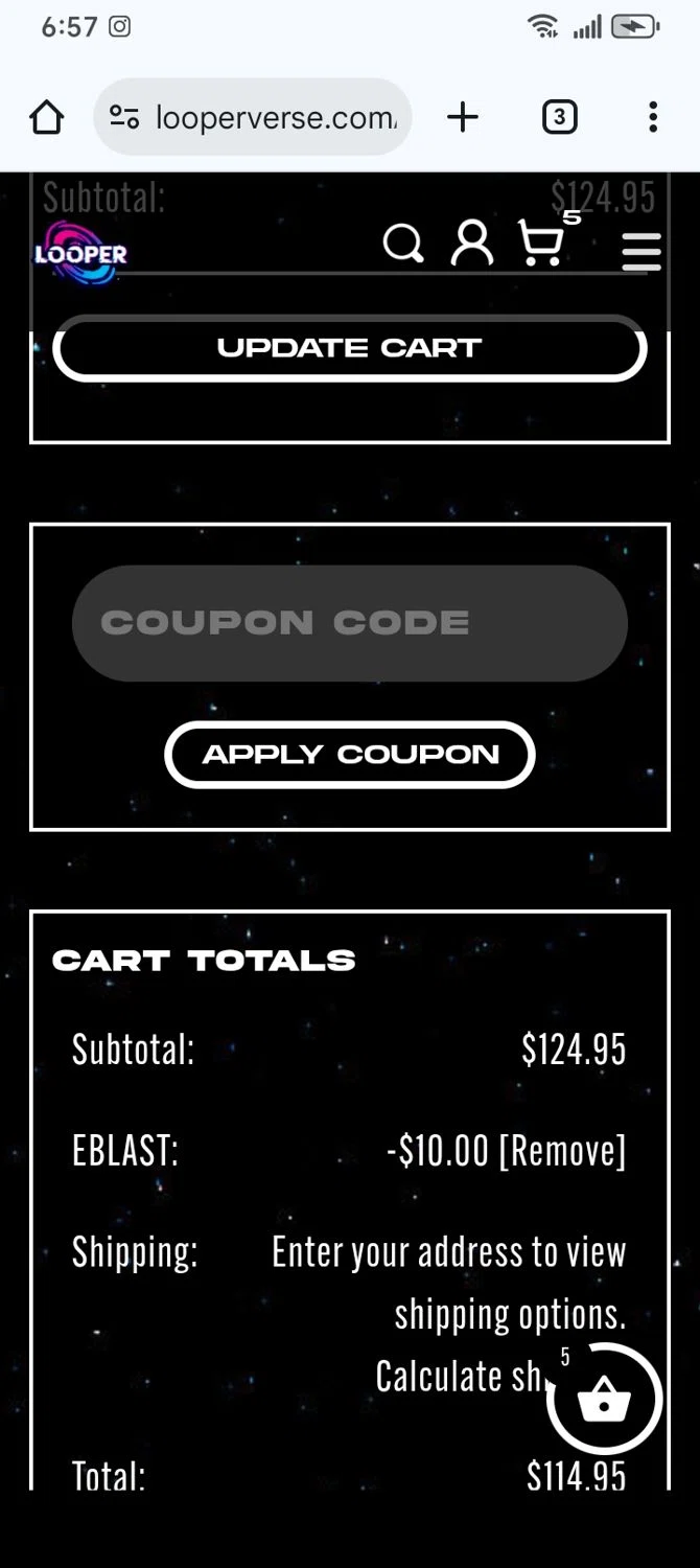 LooperVerse coupon code screenshot showing code Eblast applied at LooperVerse checkout page. Uploaded by SimplyCodes community member franksanchez on Dec 7, 2025