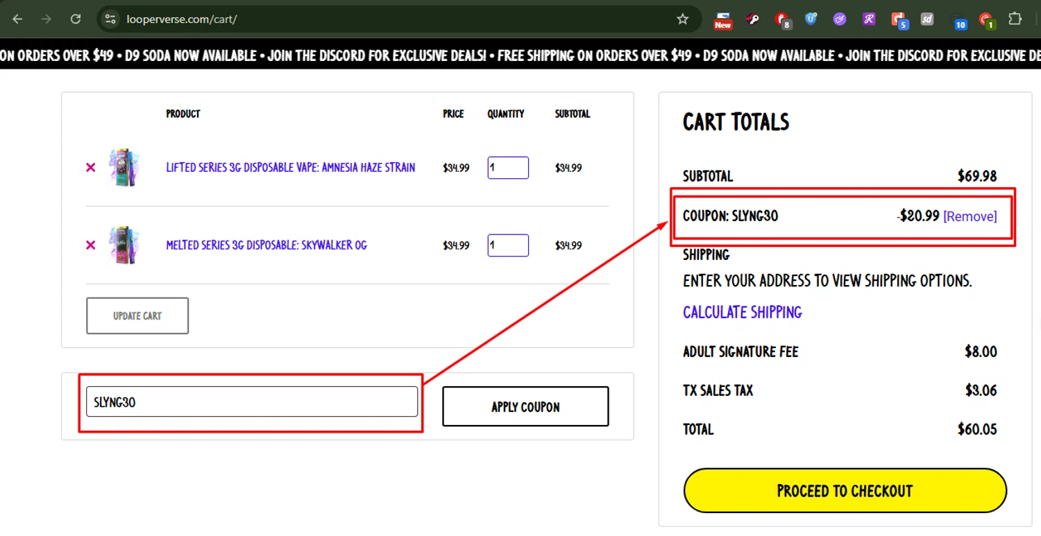 LooperVerse coupon code screenshot showing code slyng30 applied at LooperVerse checkout page. Uploaded by SimplyCodes community member antonietarodriguez96 on Jun 4, 2025