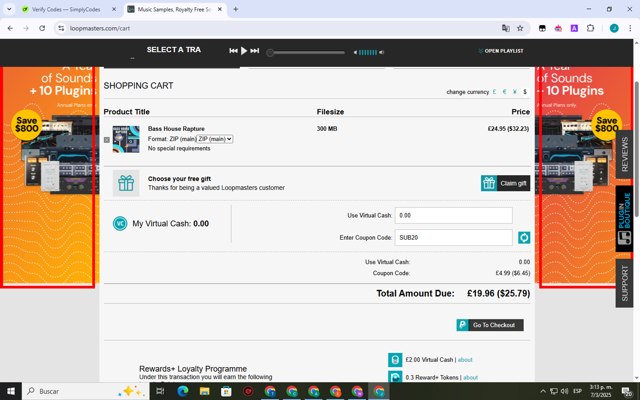Loopmasters checkout page showing Loopmasters promo code box | Screenshot taken by SimplyCodes community member on Mar 7, 2025