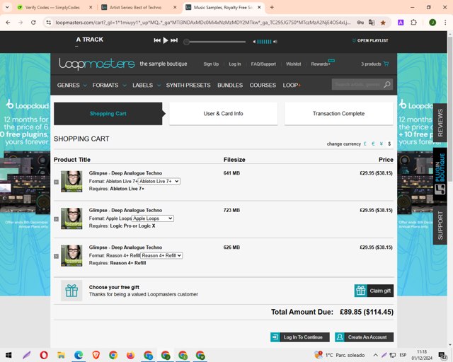 Loopmasters checkout page showing Loopmasters promo code box | Screenshot taken by SimplyCodes community member on Dec 1, 2024