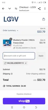 WILDBLUEBERRY15 coupon verification screenshot