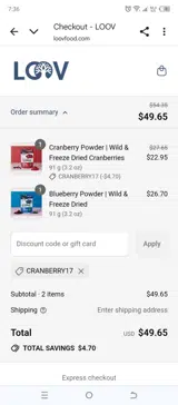 CRANBERRY17 coupon verification screenshot