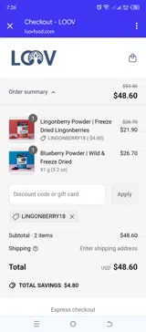 LINGONBERRY18 coupon verification screenshot