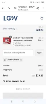 CRANBERRY16 coupon verification screenshot