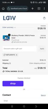 getloov10 coupon verification screenshot