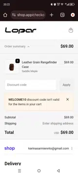 WELCOME10 coupon verification screenshot
