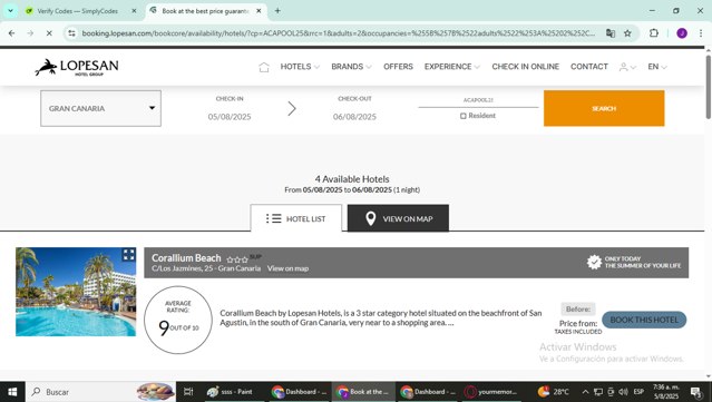 Lopesan Hotels checkout page showing Lopesan Hotels promo code box | Screenshot taken by SimplyCodes community member on Aug 5, 2025