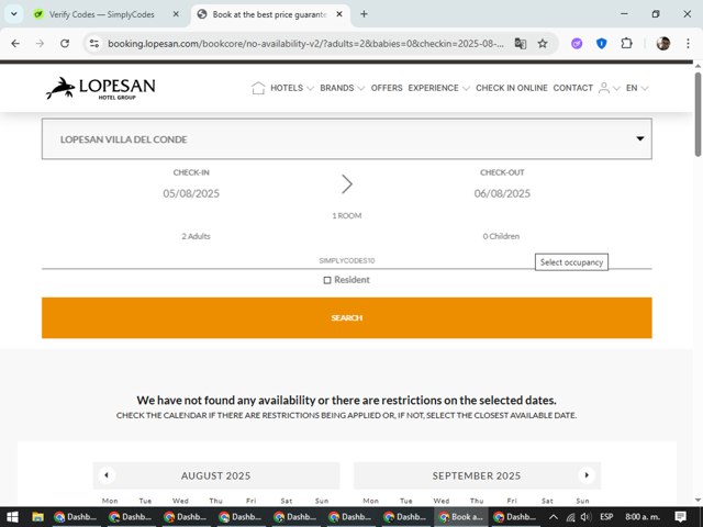 Lopesan Hotels checkout page showing Lopesan Hotels promo code box | Screenshot taken by SimplyCodes community member on Aug 5, 2025