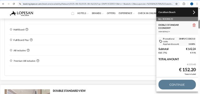 Lopesan Hotels checkout page showing Lopesan Hotels promo code box | Screenshot taken by SimplyCodes community member on Aug 5, 2025