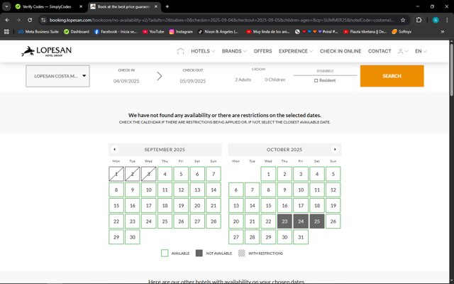 Lopesan Hotels checkout page showing Lopesan Hotels promo code box | Screenshot taken by SimplyCodes community member on Sep 4, 2025