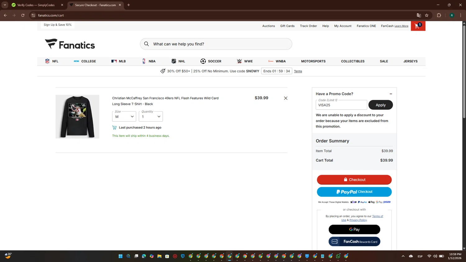 Lope Shops checkout page showing Lope Shops promo code box | Screenshot taken by SimplyCodes community member on Jan 13, 2026