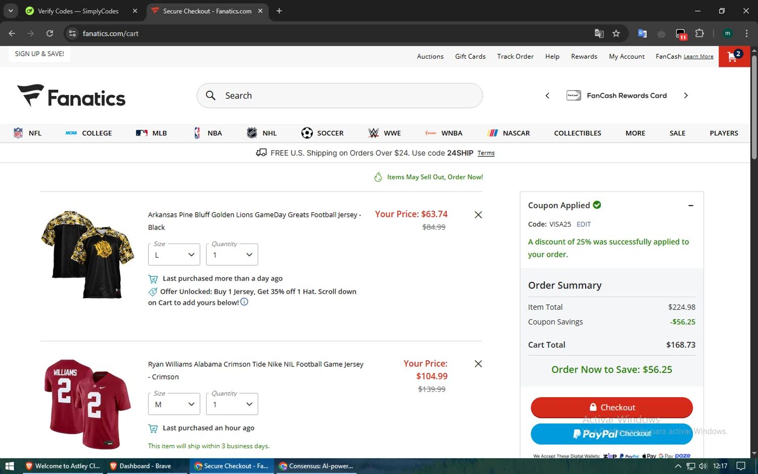 Lope Shops promo code screenshot showing code VISA25 applied at Lope Shops checkout page. Uploaded by SimplyCodes community member Voucher200 on Apr 6, 2025