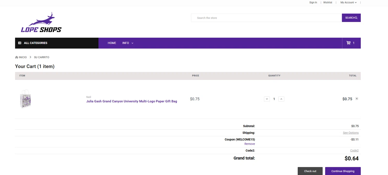 Lope Shops promo code screenshot showing code WELCOME15 applied at Lope Shops checkout page. Uploaded by SimplyCodes community member MoneyVoyager8068 on Feb 18, 2025