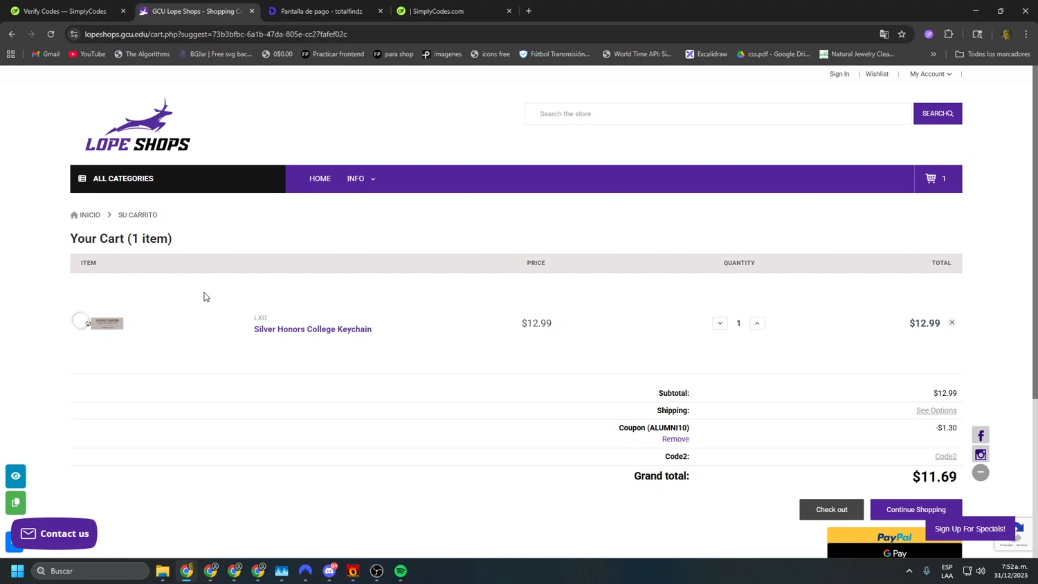Lope Shops checkout page showing Lope Shops promo code box | Screenshot taken by SimplyCodes community member on Dec 31, 2025