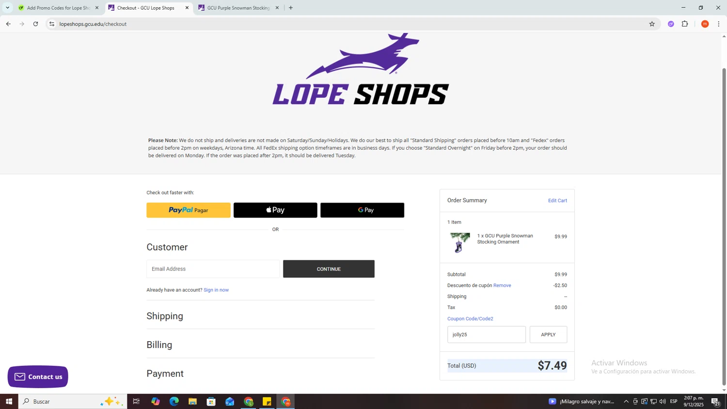 Lope Shops promo code screenshot showing code jolly25 applied at Lope Shops checkout page. Uploaded by SimplyCodes community member manuelescobar on Dec 9, 2025