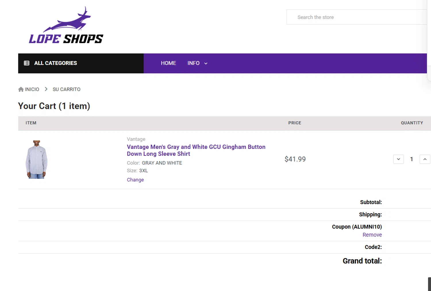 Lope Shops promo code screenshot showing code ALUMNI10 applied at Lope Shops checkout page. Uploaded by SimplyCodes community member ricardoramirez1 on Aug 9, 2025