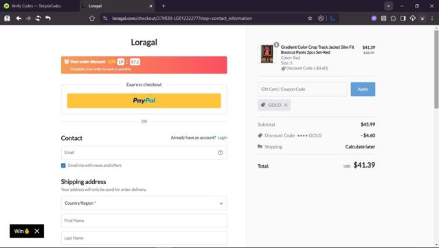 LORAGAL checkout page showing LORAGAL coupon code box | Screenshot taken by SimplyCodes community member on Sep 12, 2025