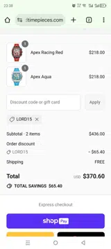 LORD15 coupon verification screenshot
