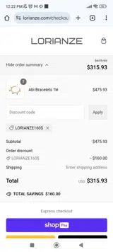LORIANZE160$ coupon verification screenshot