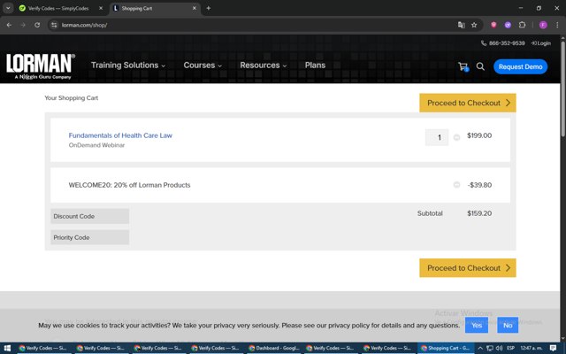 Lorman checkout page showing Lorman discount code box | Screenshot taken by SimplyCodes community member on Jun 30, 2025