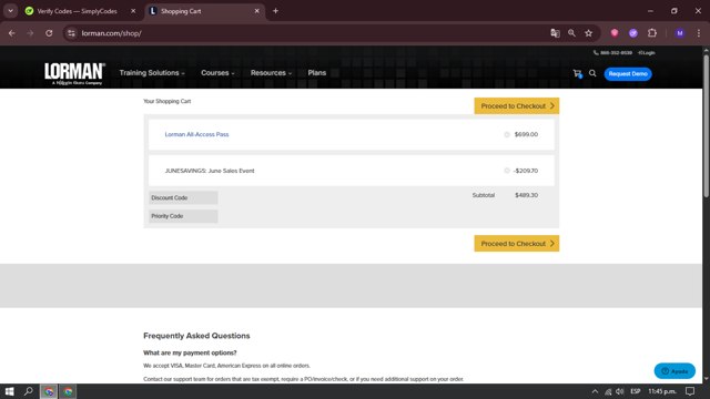 Lorman checkout page showing Lorman discount code box | Screenshot taken by SimplyCodes community member on Jun 30, 2025