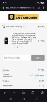 Lorna Shore Store coupon verification screenshot