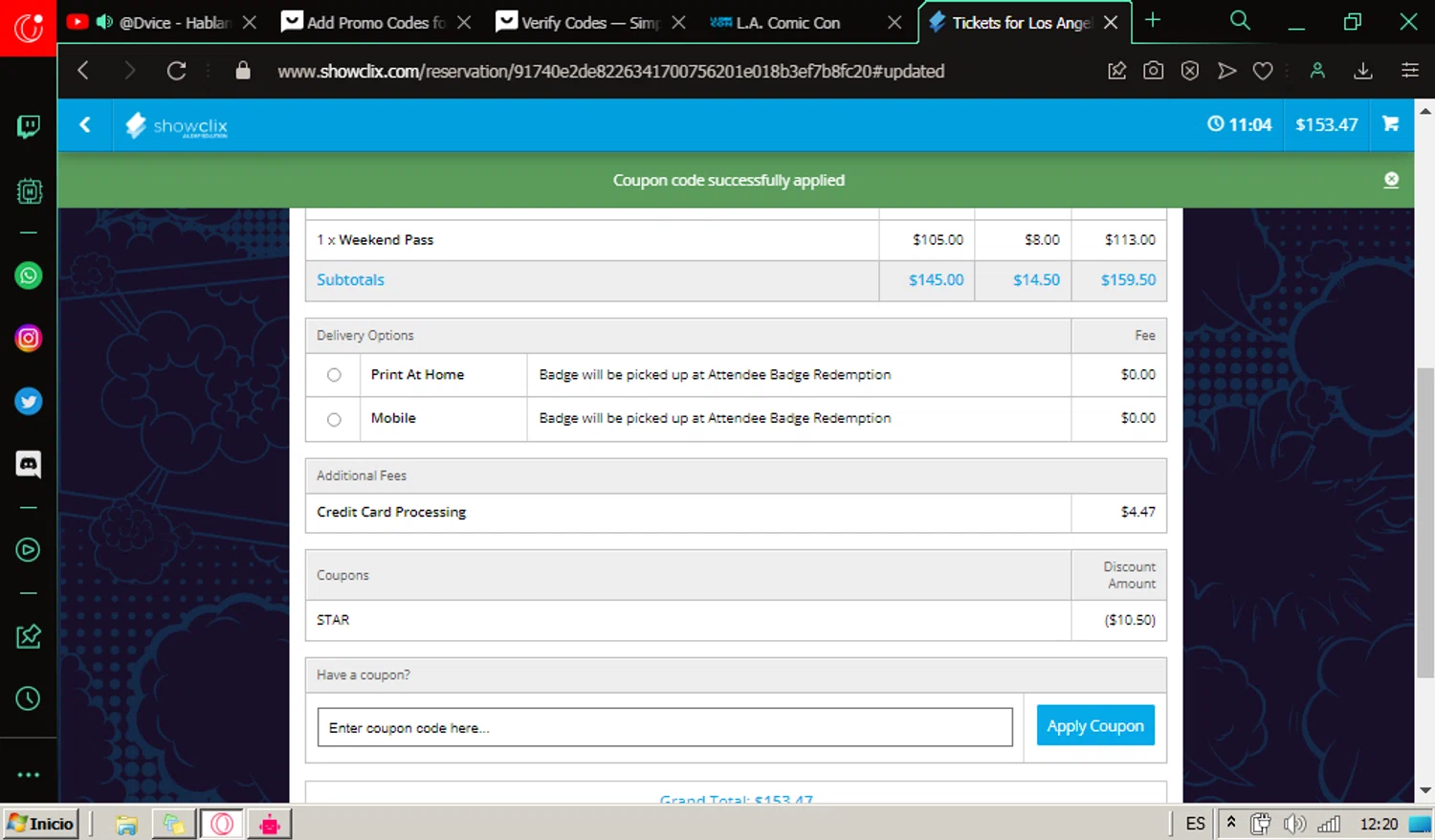 where to use La Comic Con promo code box