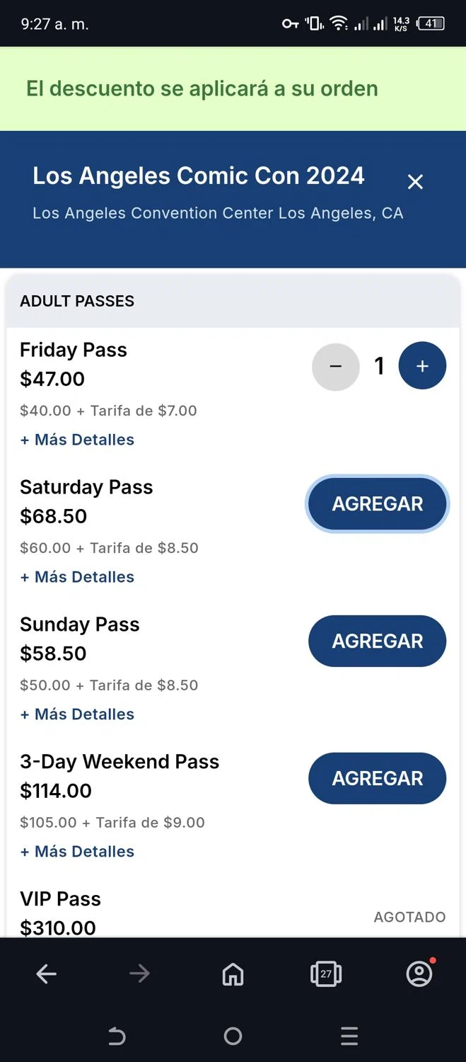 Los Angeles Comic Con checkout page showing Los Angeles Comic Con promo code box | Screenshot taken by SimplyCodes community member on Sep 10, 2024