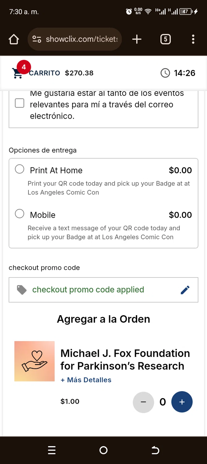 Los Angeles Comic Con checkout page showing Los Angeles Comic Con promo code box | Screenshot taken by SimplyCodes community member on Oct 4, 2024