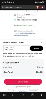 Los Angeles Lakers coupon verification screenshot