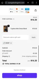 SHOP coupon verification screenshot