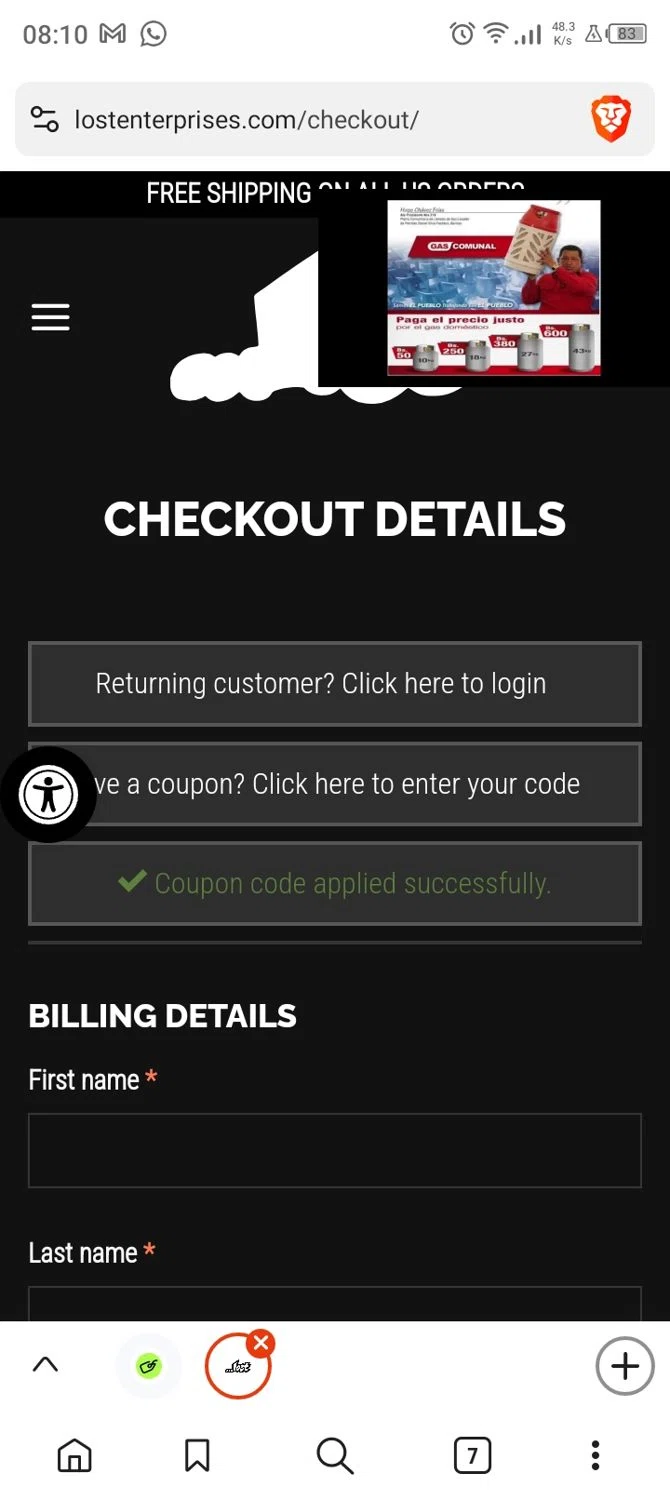 Lost Enterprises checkout page showing Lost Enterprises coupon code box | Screenshot taken by SimplyCodes community member on Aug 2, 2024