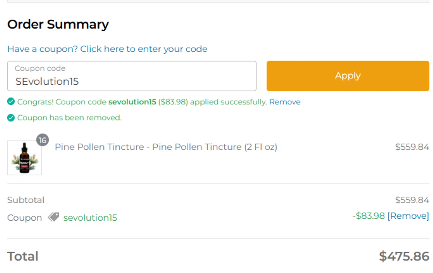 Lost Empire Herbs coupon code screenshot showing code SEvolution15 applied at Lost Empire Herbs checkout page. Uploaded by SimplyCodes community member Eli_125 on Oct 15, 2025