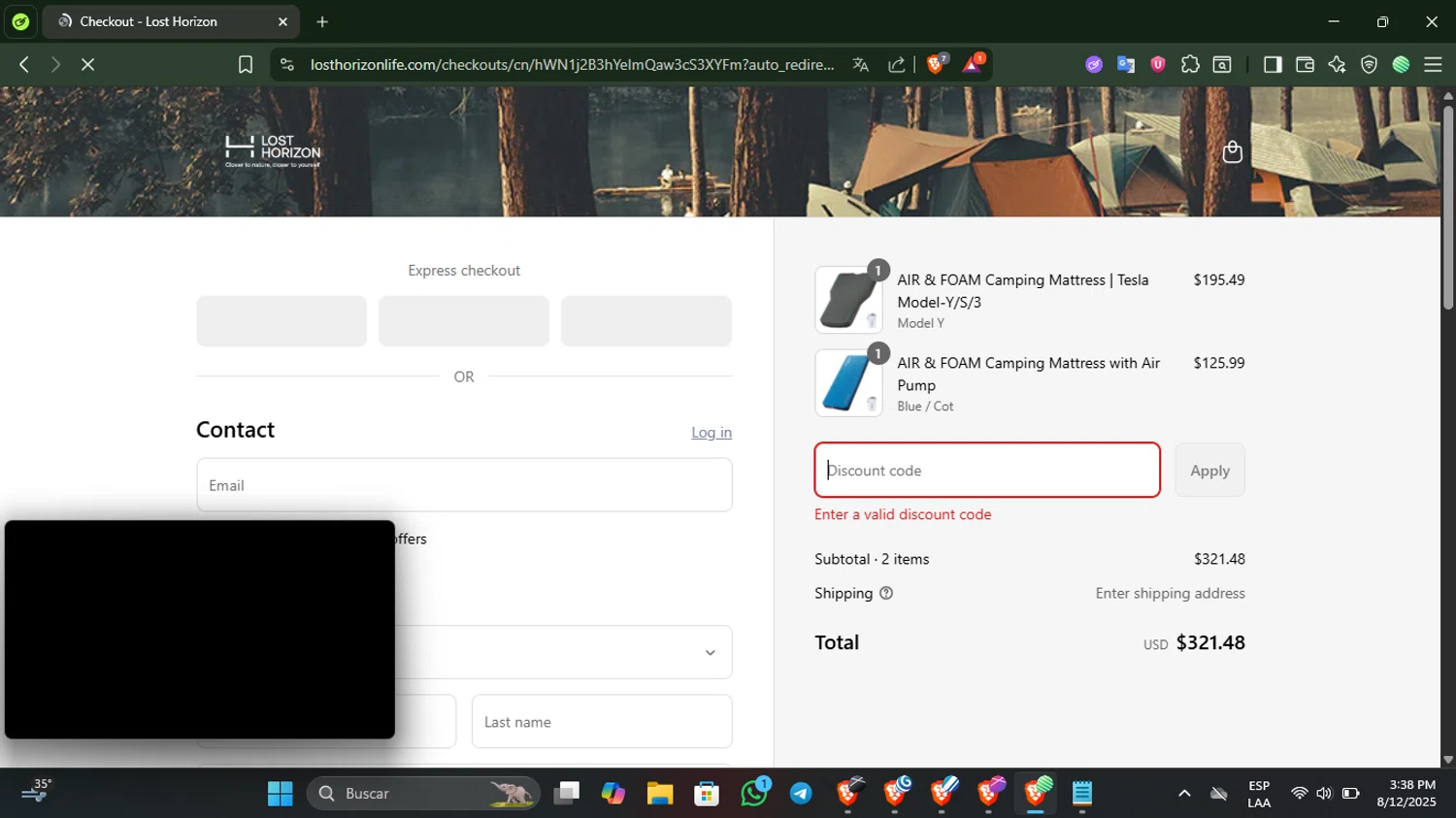 Lost Horizon discount code screenshot showing code IG15OFF applied at Lost Horizon checkout page. Uploaded by SimplyCodes community member SilverKnight3628 on Aug 12, 2025