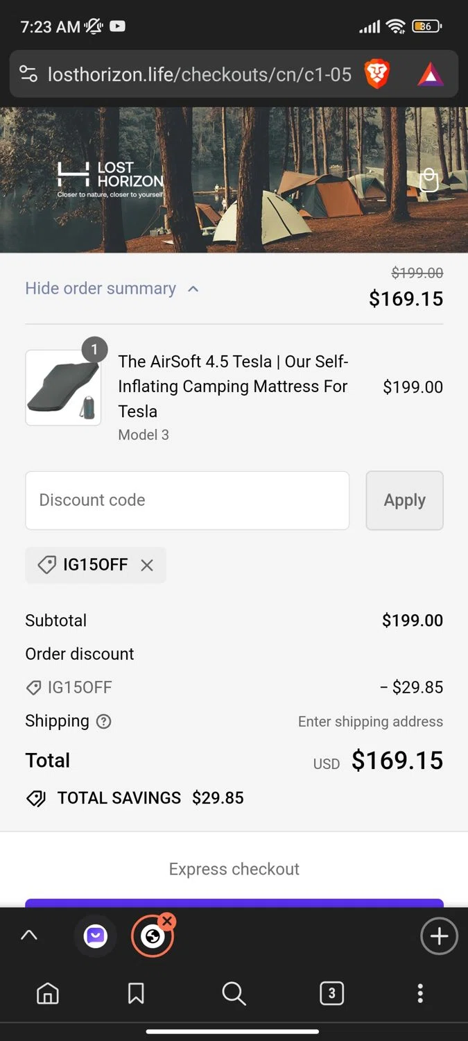 Lost Horizon checkout page showing Lost Horizon discount code box | Screenshot taken by SimplyCodes community member on Mar 4, 2024