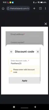 Panthers25 coupon verification screenshot