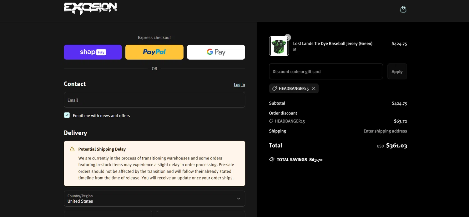 Lost Lands promo code screenshot showing code HEADBANGER15 applied at Lost Lands checkout page. Uploaded by SimplyCodes community member APOLOMONEY on May 4, 2025