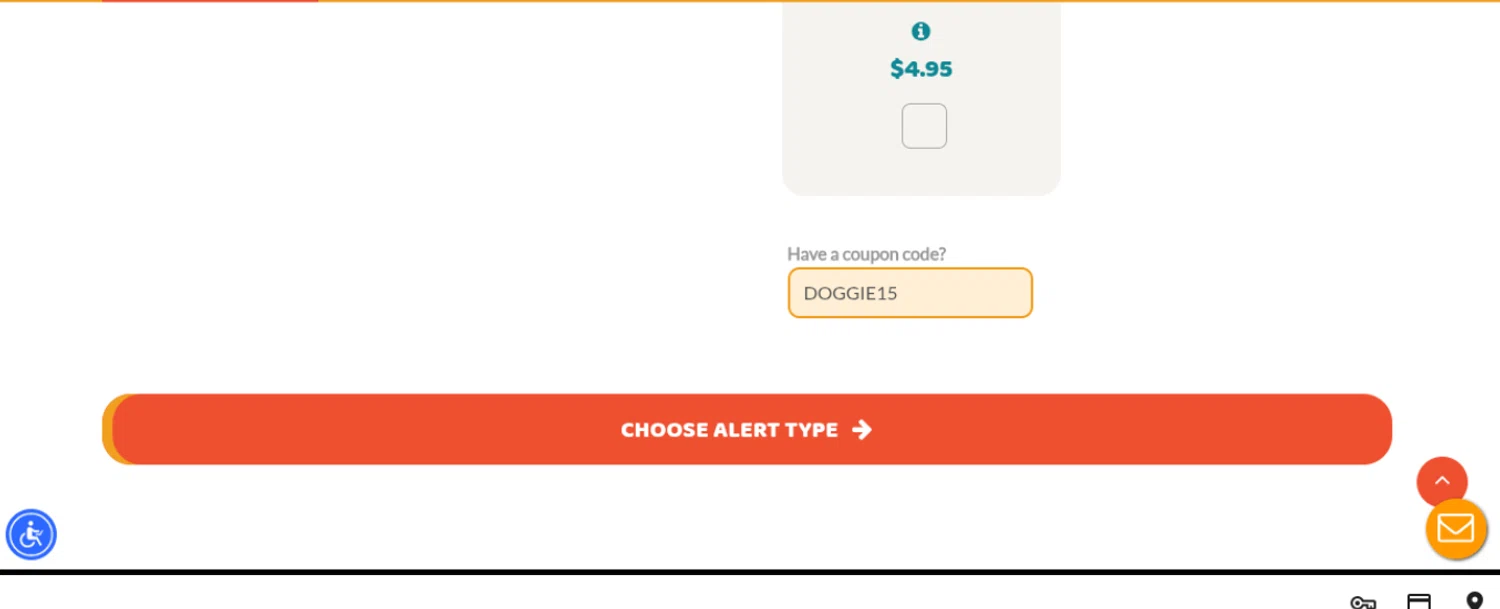 LostMyDoggie.com coupon code screenshot showing code DOGGIE15 applied at LostMyDoggie.com checkout page. Uploaded by SimplyCodes community member Elosox1 on Feb 16, 2025