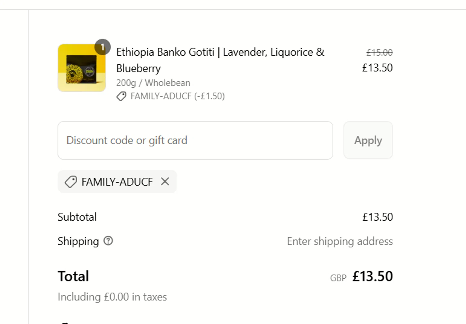 Lost Sheep Coffee discount code screenshot showing code FAMILY-ADUCF applied at Lost Sheep Coffee checkout page. Uploaded by SimplyCodes community member a2d2c2d211 on Jun 17, 2025