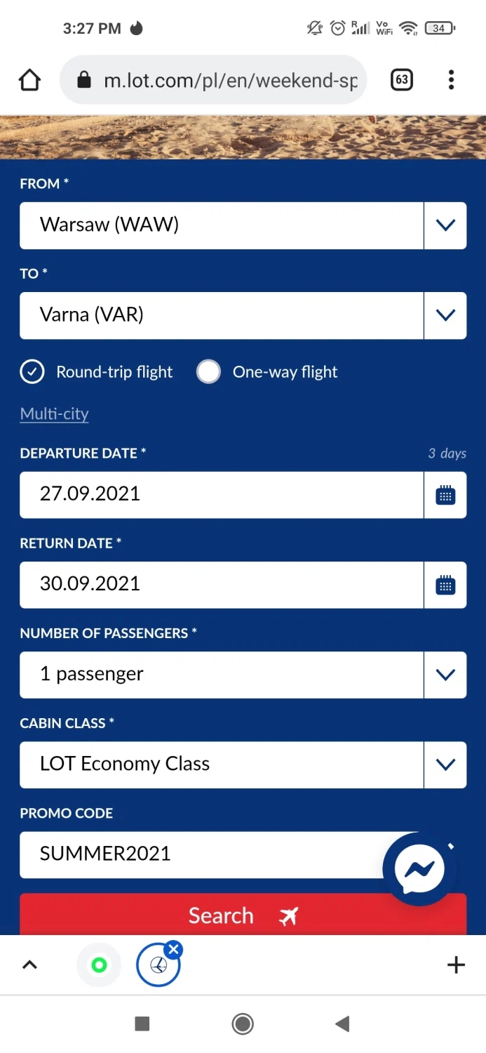 LOT Polish Airlines checkout page showing LOT Polish Airlines promo code box | Screenshot taken by SimplyCodes community member on Sep 24, 2021