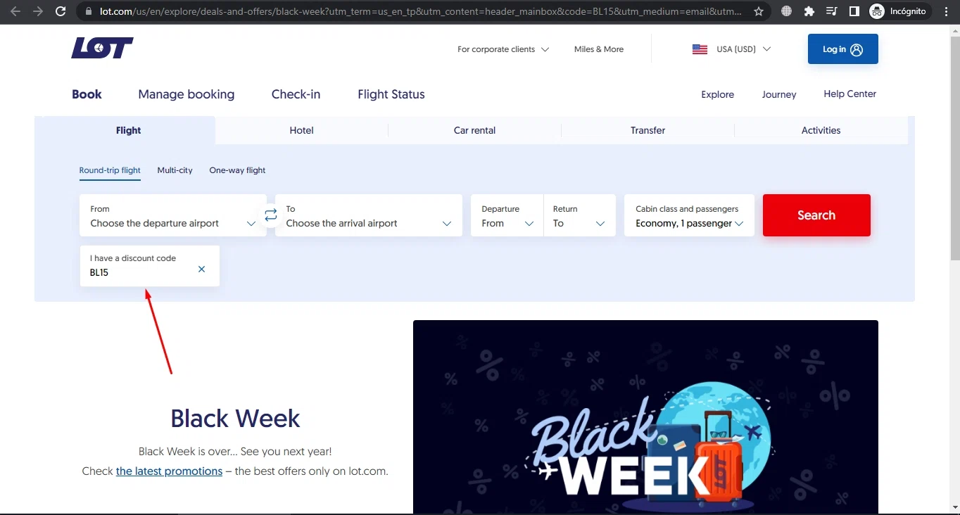 LOT Polish Airlines checkout page showing LOT Polish Airlines promo code box | Screenshot taken by SimplyCodes community member on Apr 10, 2022